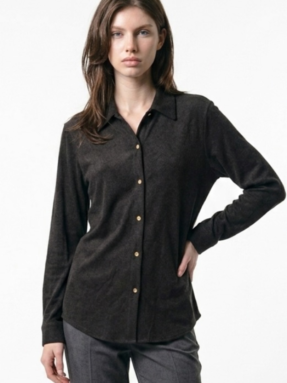 DONCASTER Shirt Button Down Brown Brushed Fuzzy